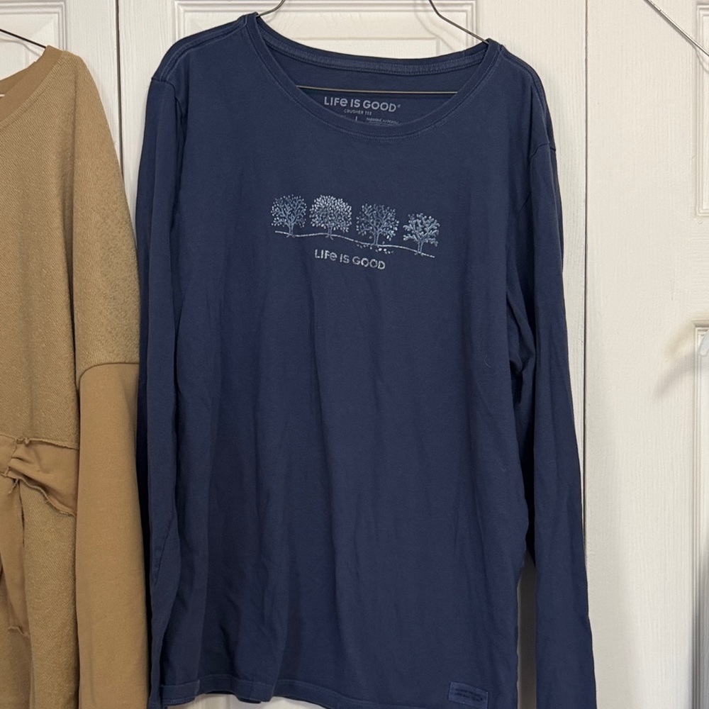 Life Is Good Navy Long-Sleeve Tee with Tree Line Graphic